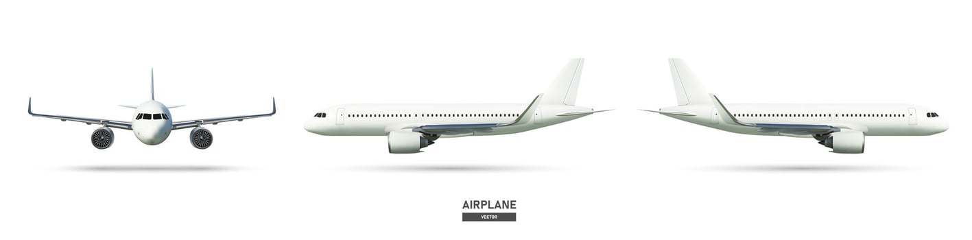 Aircraft or airplane on side view and front view, vector illustration