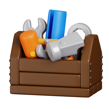 Wooden toolbox with tools. Construction tools minimal icon isolated. 3D render illustration. png