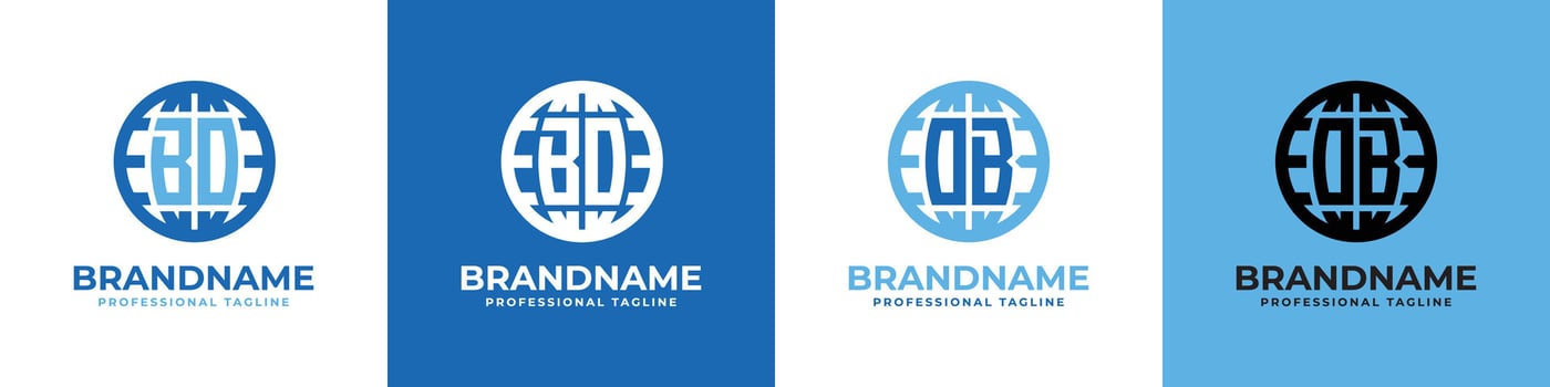 Letter BO and OB Globe Logo Set, suitable for any business with BO or OB initials. vector
