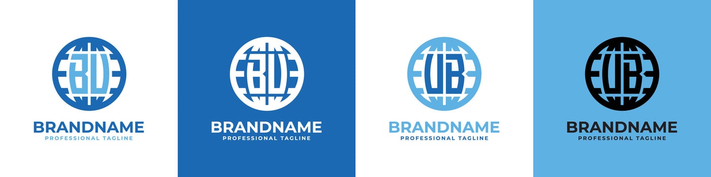 Letter BU and UB Globe Logo Set, suitable for any business with BU or UB initials. vector