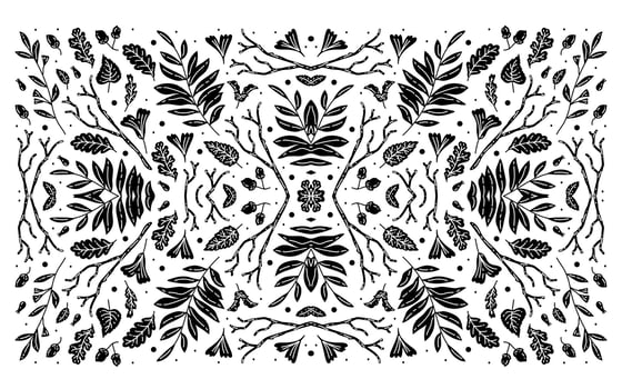Monochrome background pattern with autumn leaves. Vintage banner vector
