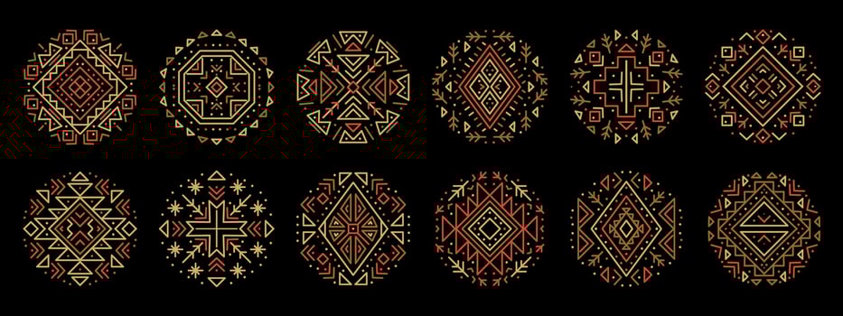 Vector set of tribal cover shapes, decorative geometric aztec circles