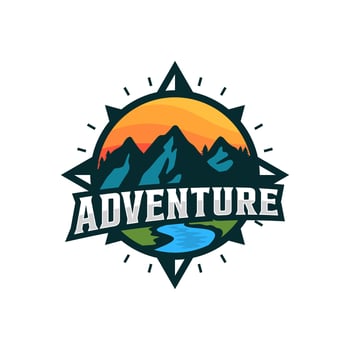 Adventure Logo with Mountain and Compass Design Vector Illustration Template