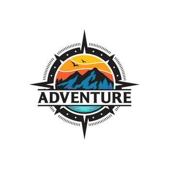 Adventure Logo with Mountain and Compass Design Vector Illustration Template