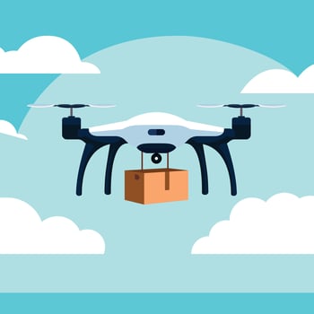 Drone delivery concept flat style vector illustration, Flying drone with a package ,box ,cargo ,drone delivering a package flat style stock vector image