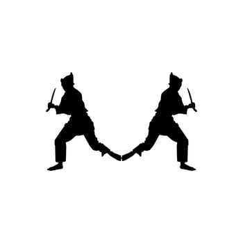 Silhouette of 'Pencak Silat' Athlete in action use machete as a weapon, Pencak Silat is Martial Art from Indonesia. Vector Illustration