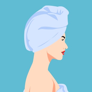 female avatar using hair towel. side view. vector illustration.