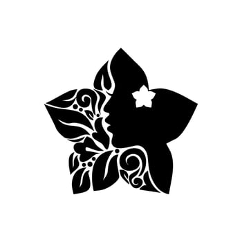 Ornamental Leaf, Flower, and Woman Face in the Flower-Shaped Illustration for Logo Type, Art Illustration or Graphic Design Element. Vector Illustration