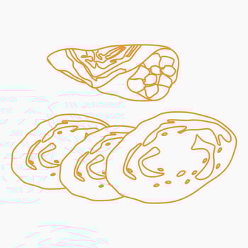 Editable Top Side View Classic Open And Rolled Indian Masala Dosa With Filling Vector Illustration in Outline Style for Artwork of Cuisine Related Design With South Asian Culture and Tradition