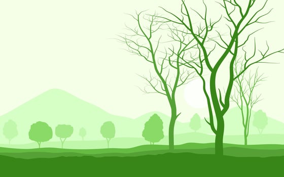 Green Landscape Background, Deciduous Tree on The Field with Mountain Scene vector