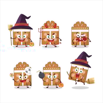 Halloween expression emoticons with cartoon character of gift cookies vector