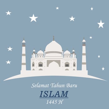 Selamat Tahun baru Islam Happy New Hijri Year, Islamic New Year 1445 Hijriyah 1 muharram  card design decorative happy muharram background and Islamic new year greeting card template with Mosque vector