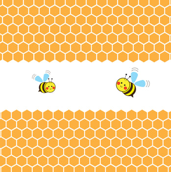 Vector Honeycomb beehive with hexagon grid cells and bee cartoon logo on white background vector illustration. illustration premium design vector eps10