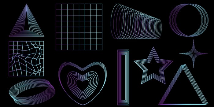 Shape set y2k style for banner. Shape set y2k style for decoaration.Shape set y2k style for poster. Trendy geometric forms.Simple shapes.Trendy 90s.Y2k aesthetic. vector