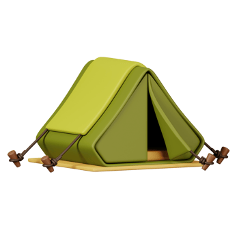 Green camping tent isolated. Camping and hiking equipment. Summer camp and holiday vacation. 3D rendering png
