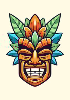 Wooden tiki mask tribal logo, hand drawn with intricate details. A captivating blend of culture, art, and identity for your brand vector