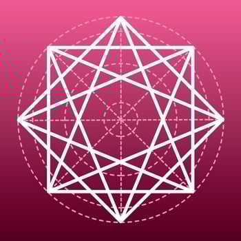 Drawing of a geometric design in a circle on a red-pink background vector