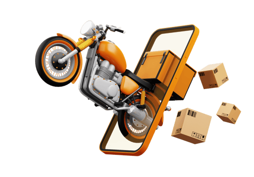 Delivery Courier service, online shopping, motorcycle with parcel box, 3d rendering png