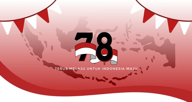 Indonesian 78th Independence Day banner, illustrating the raising of the Red and White flag. Map illustration banner vector