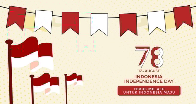Indonesian 78th Independence Day banner, illustrating the raising of the Red and White flag. Map illustration banner vector