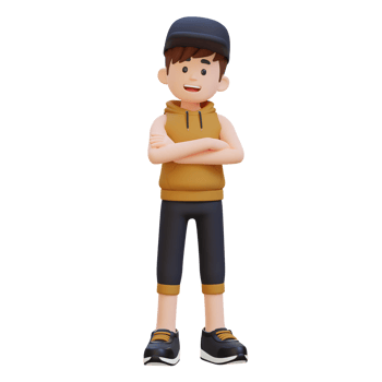 3D Sportsman Character Exuding Confidence with Arms Crossed Pose in a Dynamic Setting png