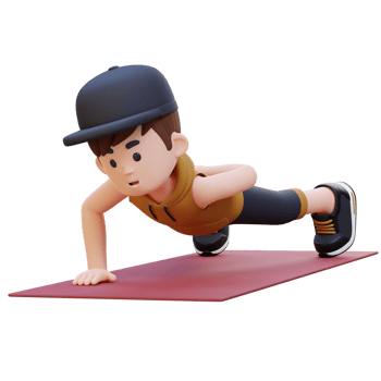 3D Sporty Male Character Mastering Single Arm Push Up at the Gym png