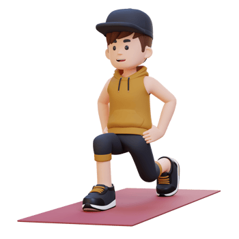 3D Sporty Male Character Performing Dynamic Lunges at the Gym png