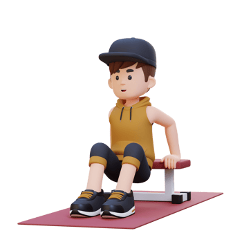 3D Sporty Male Character Building Power with Dips at Gym png