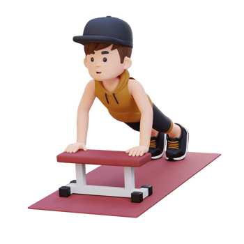 3D Sporty Male Character Performing Inline Push Up Exercise at the Gym png
