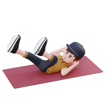 Perfect Abs 3D Sporty Male Character Mastering Bicycle Crunch at the Gym png