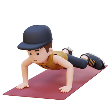3D Sporty Male Character Performing Spiderman Push Up Exercise at Home Gym png