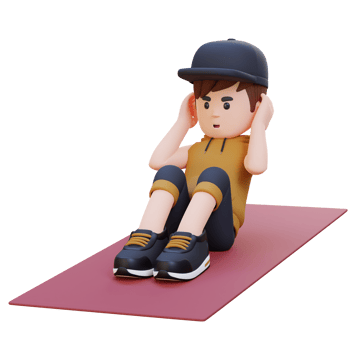 Perfect Abs 3D Sporty Male Character Mastering the Standard Crunch at the Gym png