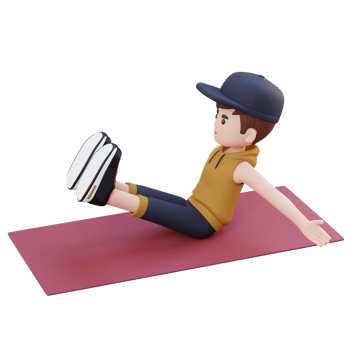 Perfect Abs 3D Sporty Male Character Mastering Frog Crunch at the Gym png