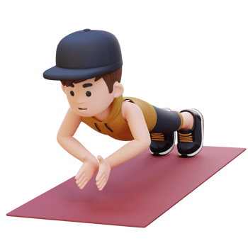 3D Sporty Male Character Performing Clap Push Up Exercise at Home Gym png