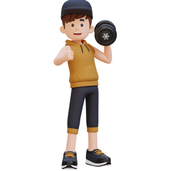 3D Sportsman Character Giving a Thumbs Up While Holding Dumbbell png