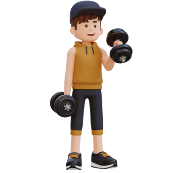 3D Sportsman Character Performing Left Hammer Curl with Dumbbell png