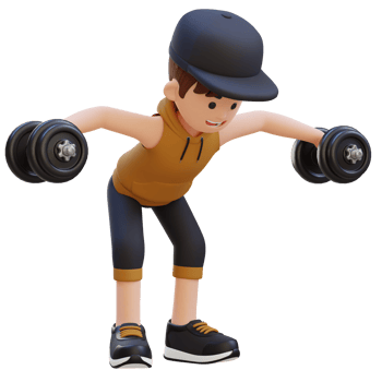 3D Sportsman Character Performing Dumbbell Bent Over Reverse Fly png