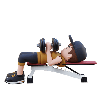 3D Sportsman Character Enhancing Upper Body Strength with Dumbbell Close Grip Bench Press png