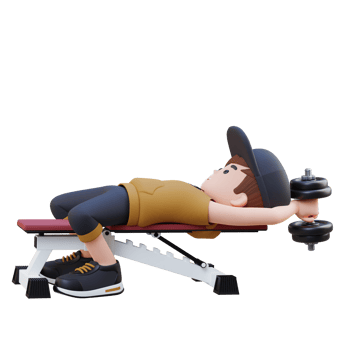 3D Sportsman Character Strengthening Back and Chest with Dumbbell Pullover Exercise png