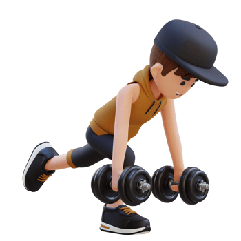 3D Sportsman Character Performing Dumbbell Single Leg Deadlift right png