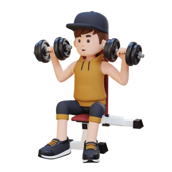 3D Sportsman Character Sculpting Strong Shoulders with Dumbbell Shoulder Bench Press png