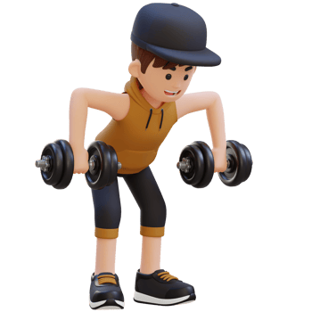 3D Sportsman Character performing Rear Delt Rows with Dumbbells png