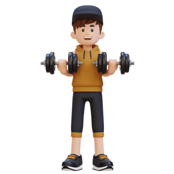 3D Sportsman Character Performing Drag Curls with Dumbbell png