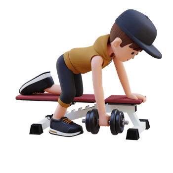 3D Sportsman Character Sculpting Back Muscles with Dumbbell Row Exercise png