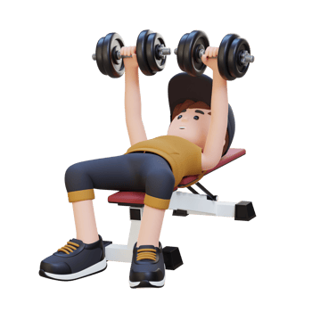 3D Sportsman Character Sculpting Muscular Physique with Dumbbell Bench Press png
