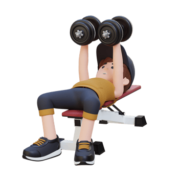 3D Sportsman Character Sculpting Muscular Chest with Dumbbell Bench Chest Fly png