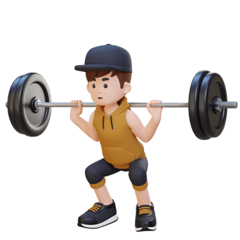 3D Sportsman Character Building Lower Body Strength with Barbell Squat Workout png