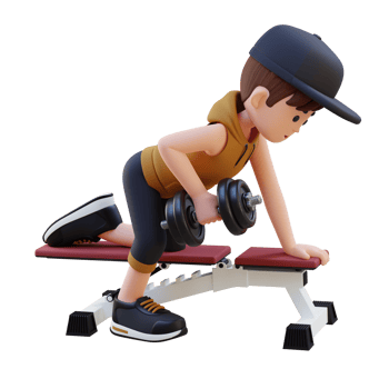 3D Sportsman Character Sculpting Back Muscles with Dumbbell Row Exercise png