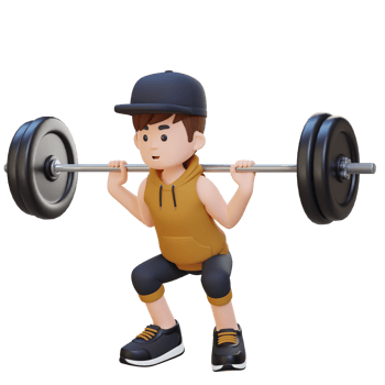 3D Sportsman Character Building Lower Body Strength with Barbell Squat Workout png