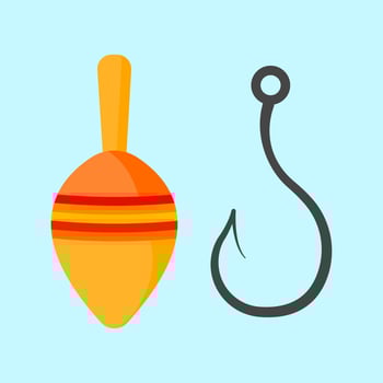 Fishing Buoy and hook for fisherman, angler vector
